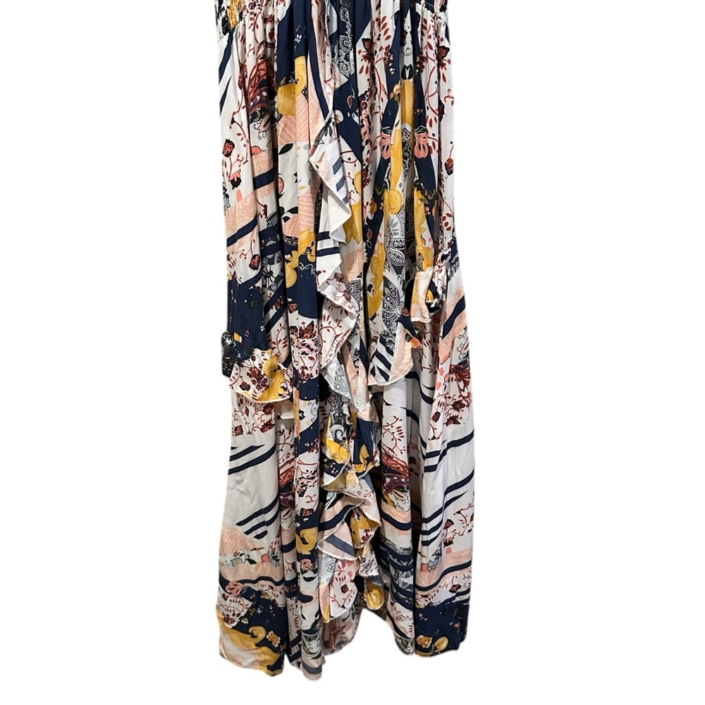 Jaase Floral Ruffle Maxi Dress Women’s Small Bohemian Flowy V Neck Short Sleeve - Picture 3 of 13
